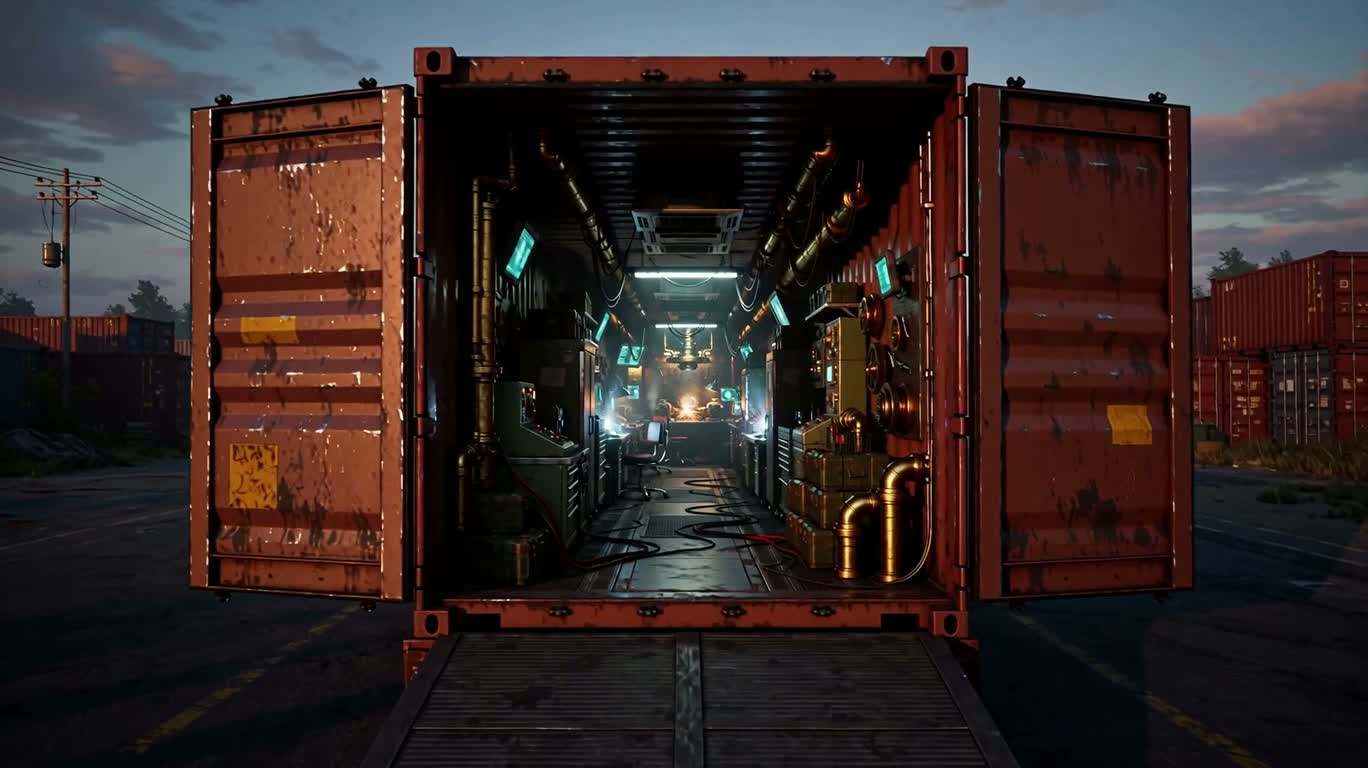Cyberpunk Micro Workshop in a Shipping Container