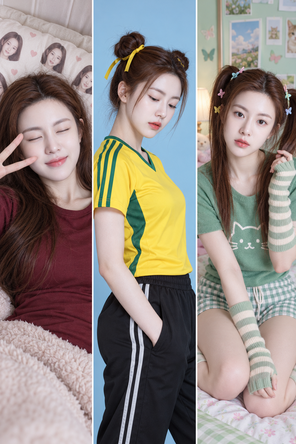 同一成年女性的三联梦幻时尚肖像 — AI image creation