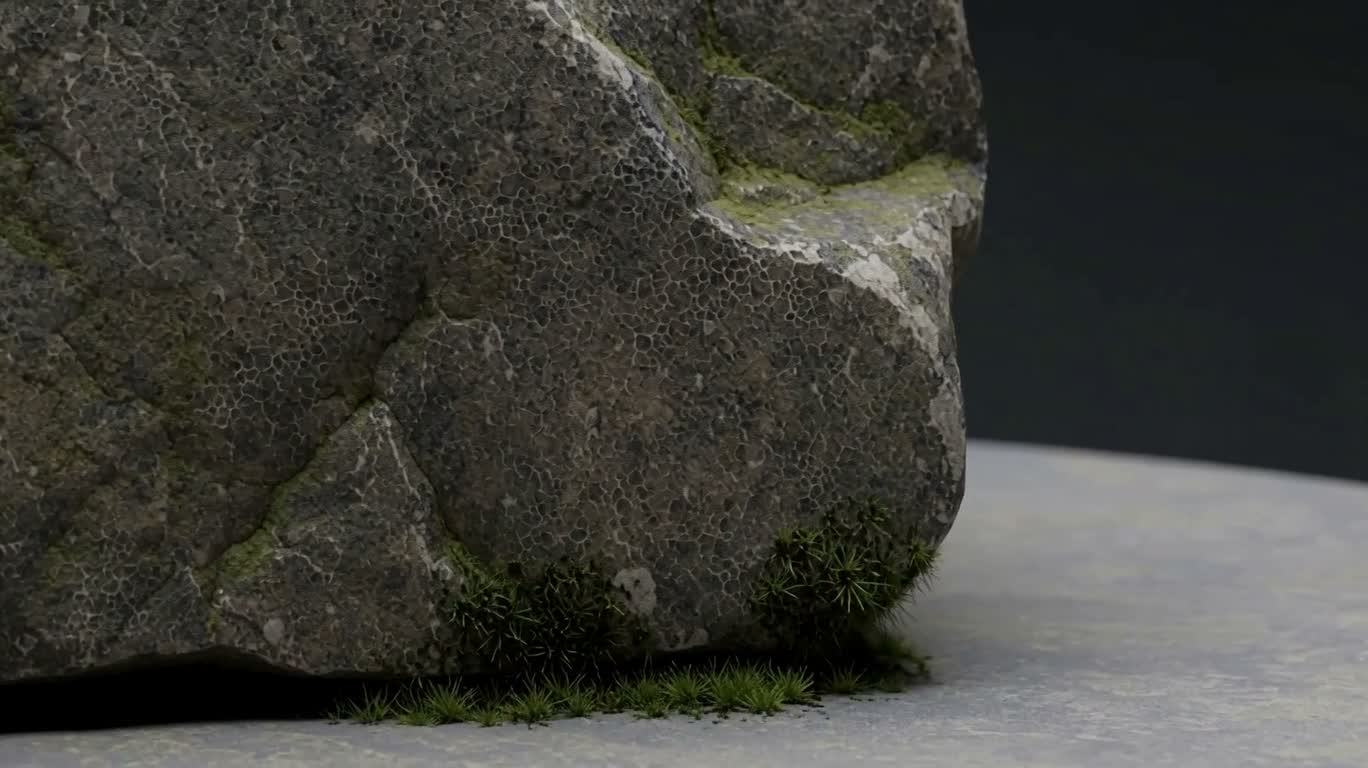 苔藓岩石雕塑的真实渲染 — AI video creation