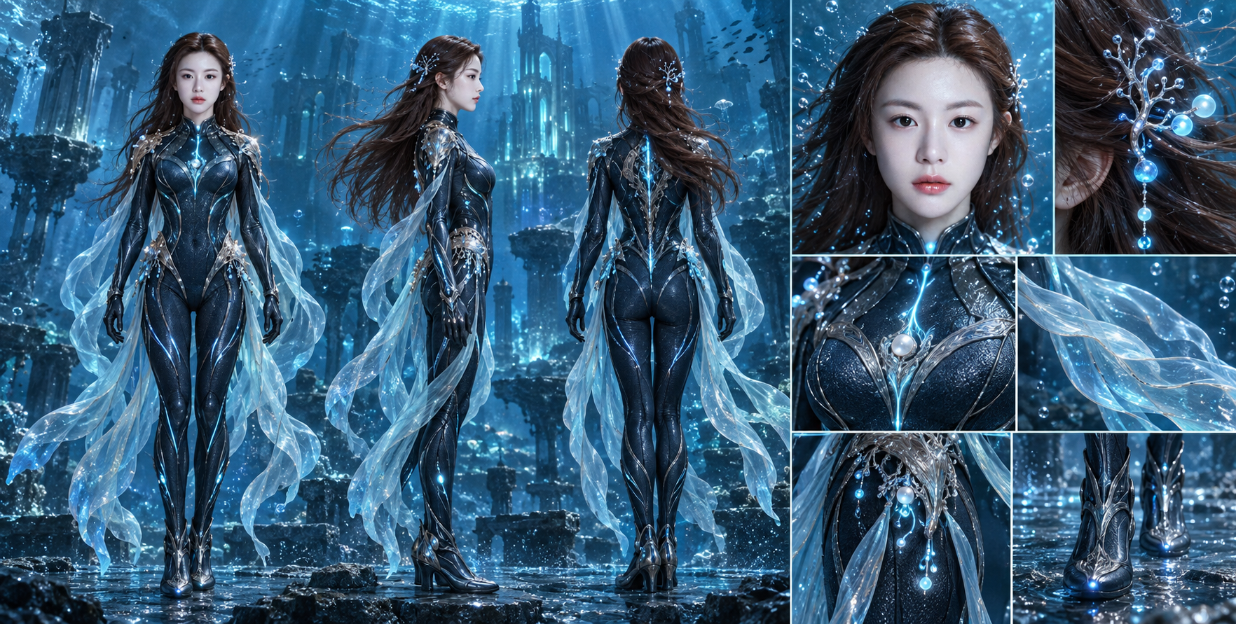 失落海洋文明的水下探索者角色设定板 — AI image creation