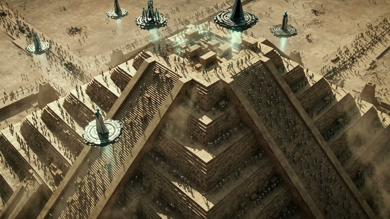 外星监工建造发光金字塔 — AI video creation