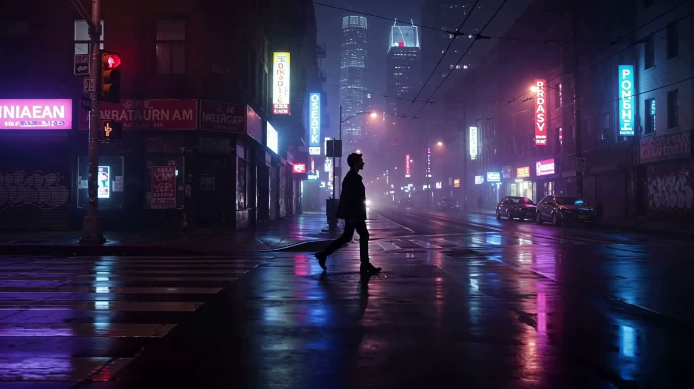 Тихая неоновая ночь — AI video creation