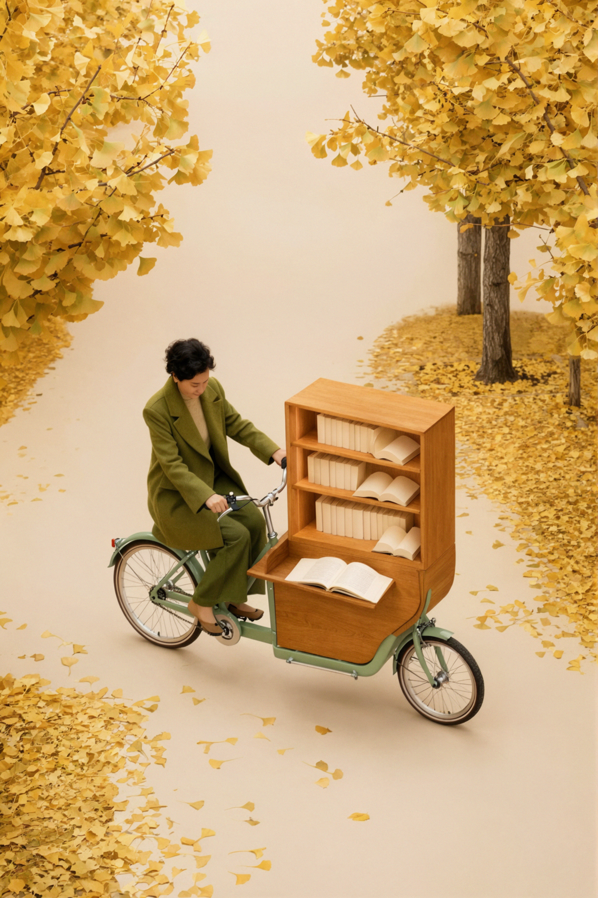 秋の本の自転車 · ミニマルプロダクト — AI image creation