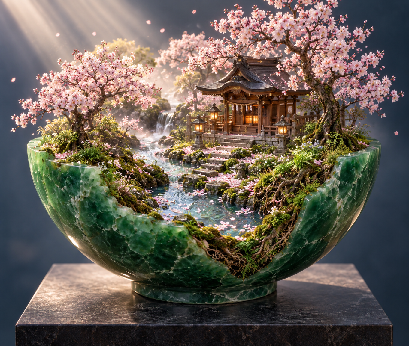 翡翠玉碗神龛微缩生态景观 — AI image creation
