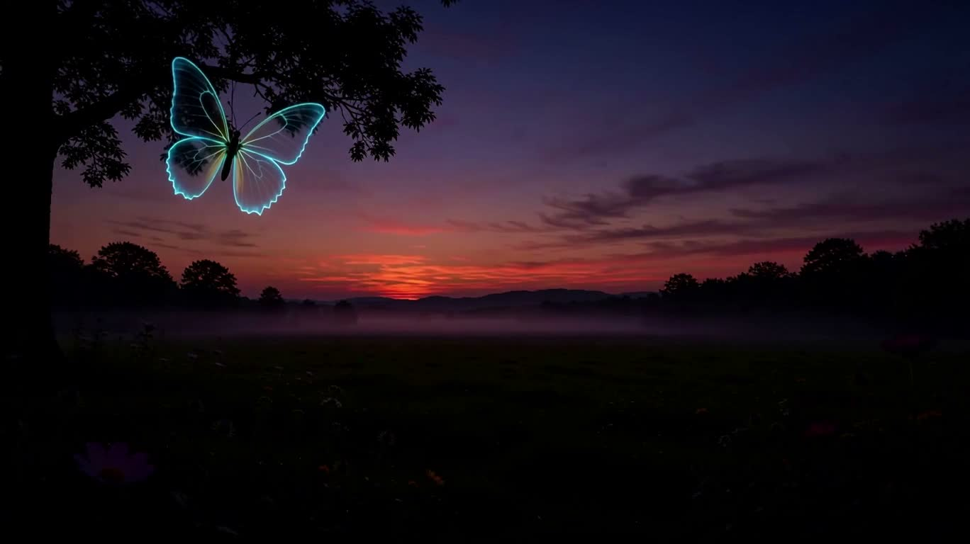 Iridescent Sunrise over the Misty Meadow