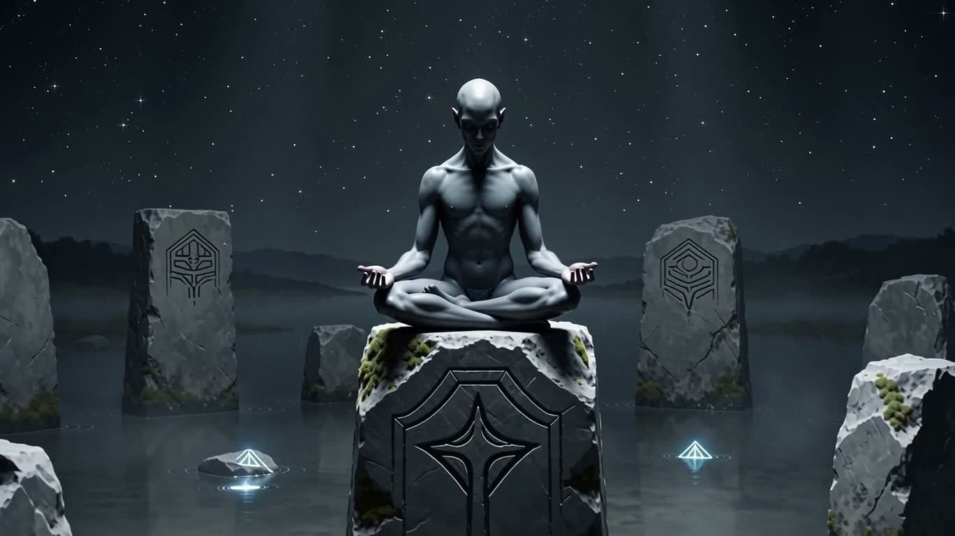 星夜石阵中的灰色冥想者