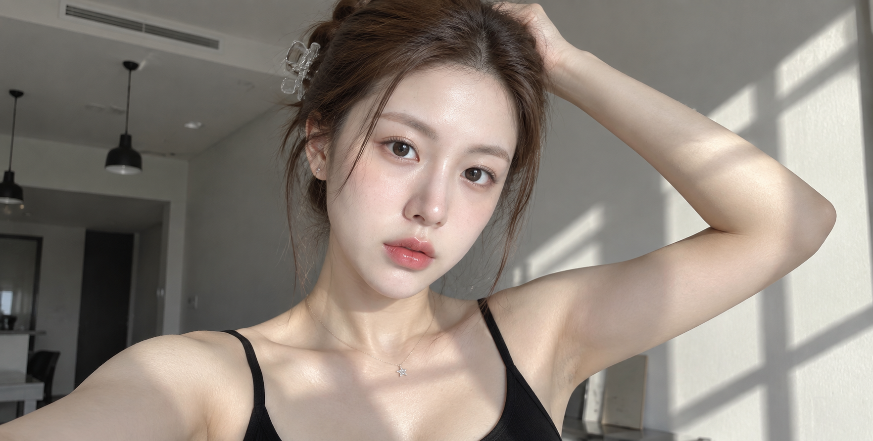 玻璃肌质感极简室内女性人像自拍 — AI image creation