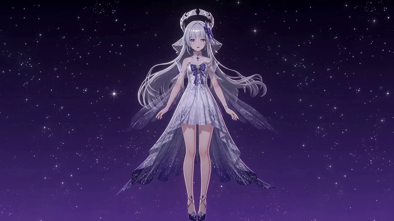 深紫星尘中的银发少女 — AI video creation