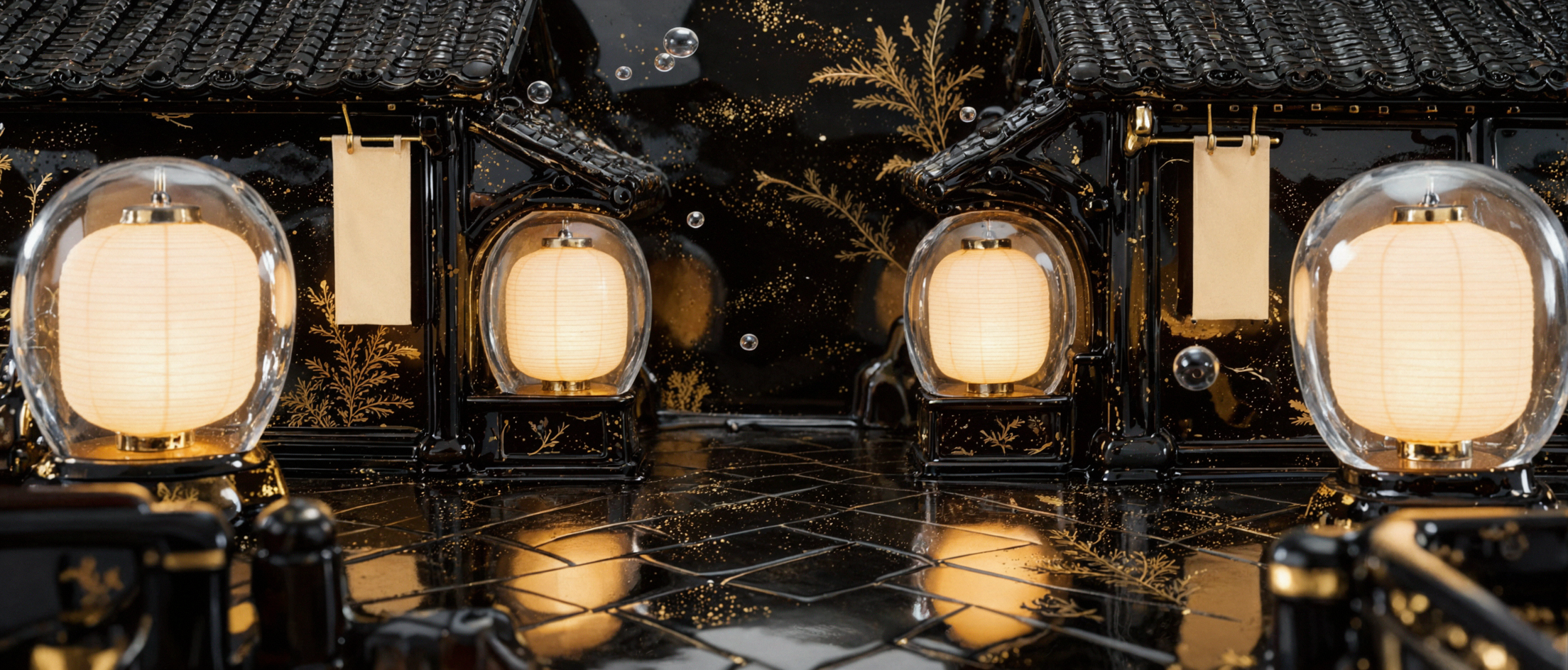 灯籠の水中街 · 黒金漆芸 — AI image creation
