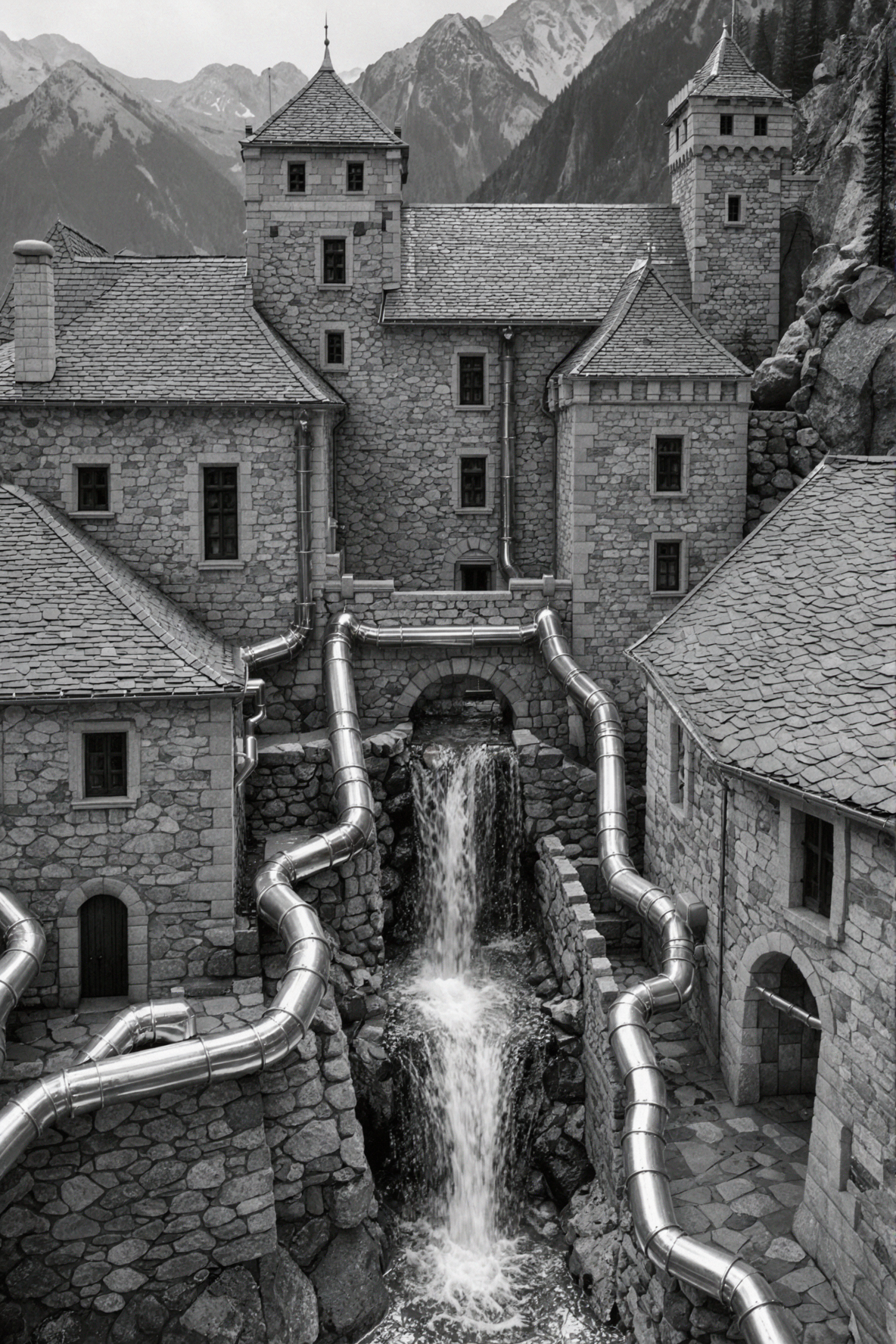 Old Castle Rain Drain · Black-and-White Silver Gelatin