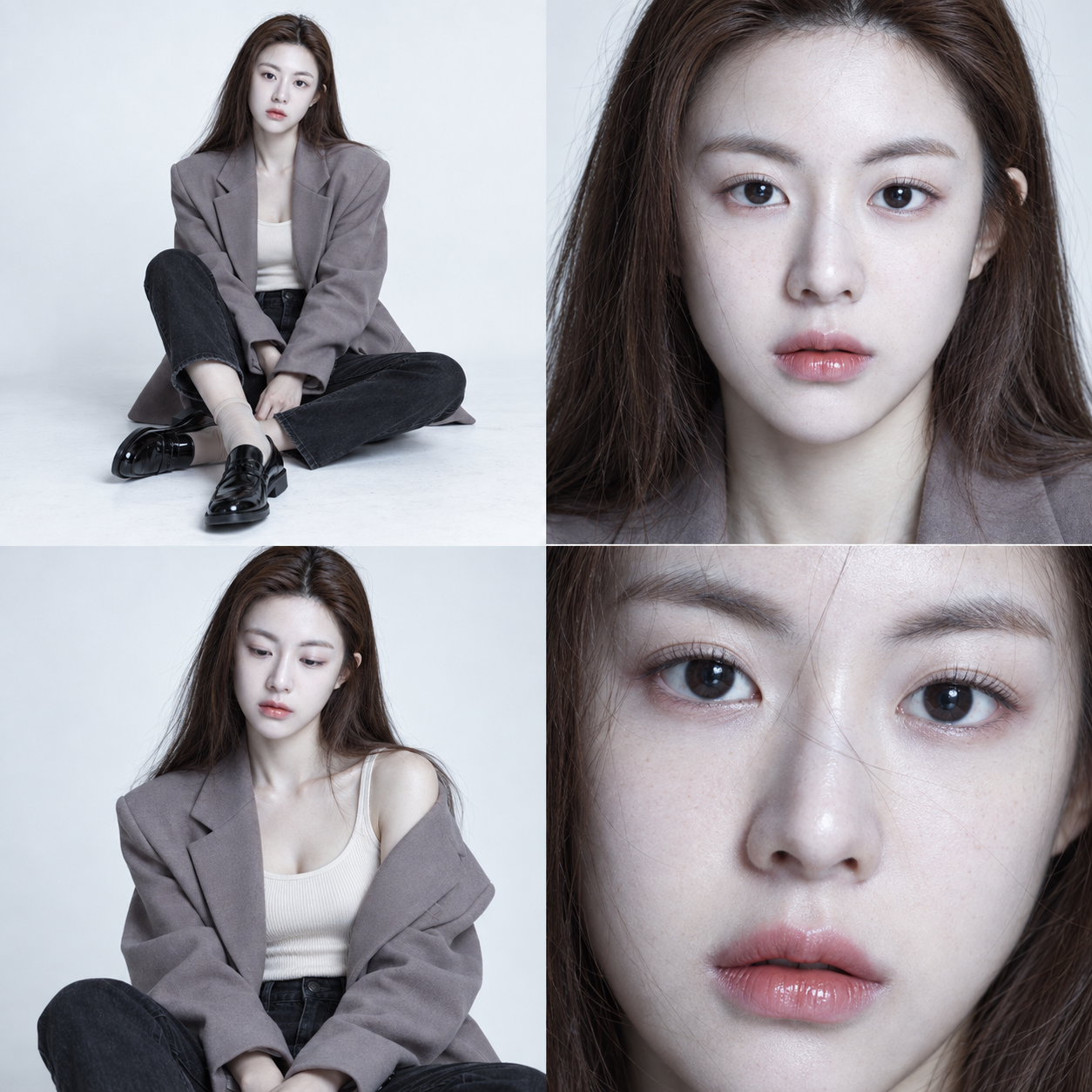 冷调韩国时尚社论四格人像 — AI image creation