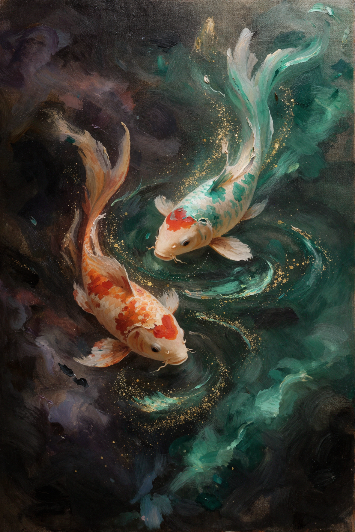 Univers des koïs · Peinture à l'huile classique — AI image creation