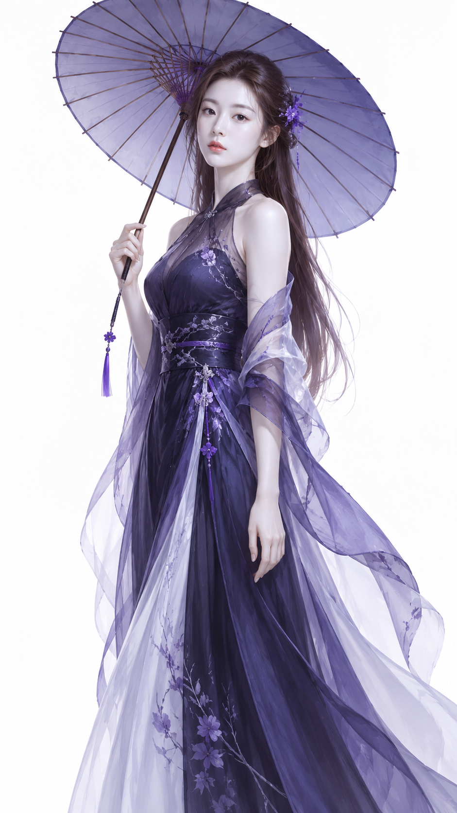 东方女性极简纸伞人像插画 — AI image creation