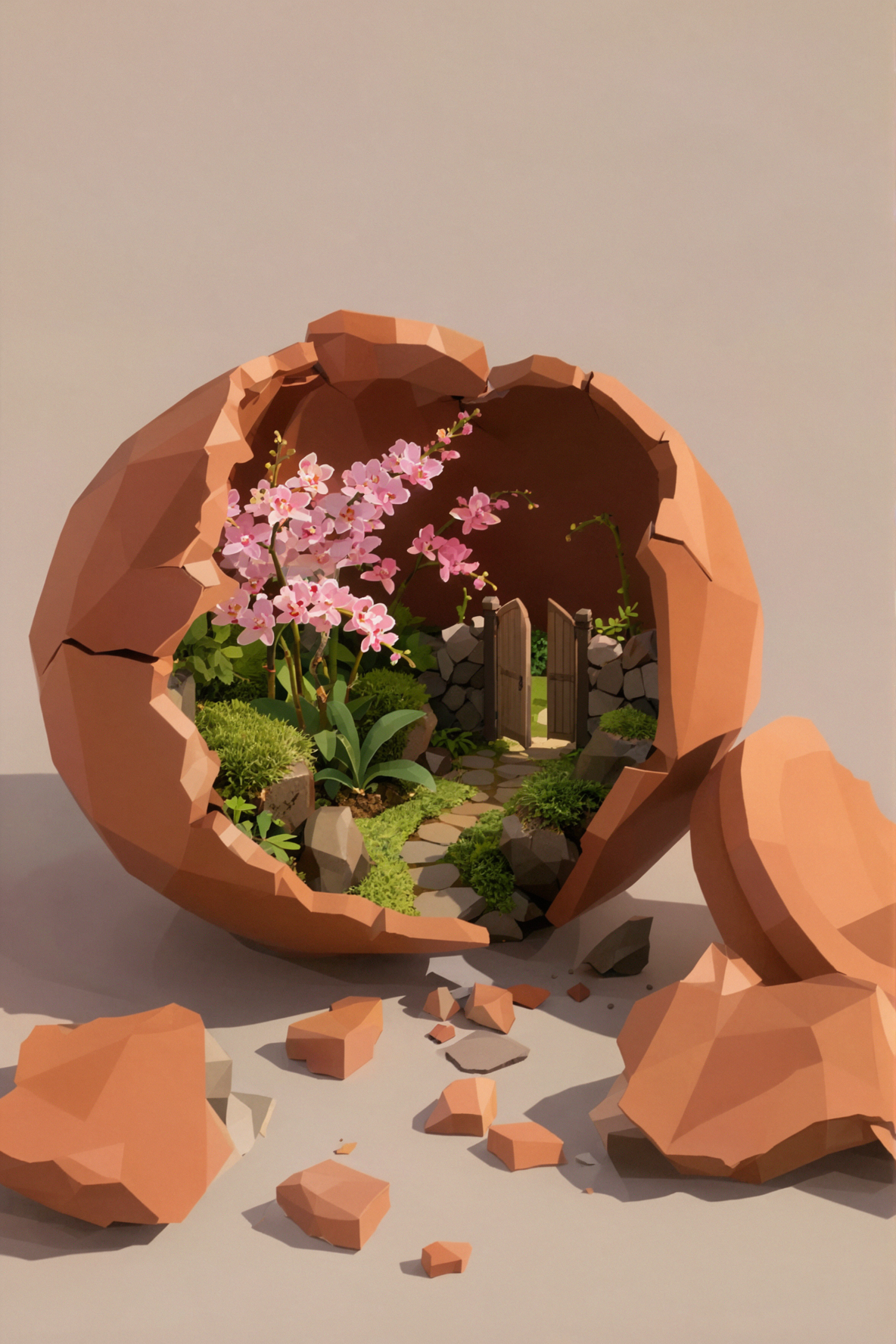 Mùa xuân trong chậu đất · Low Poly