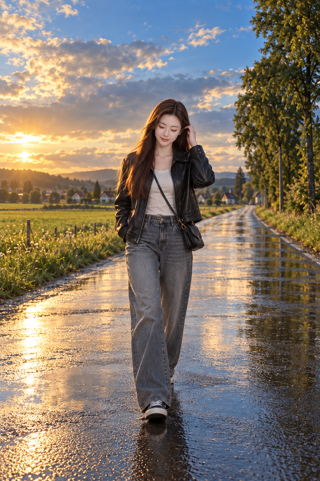 雨后金色云霞中的乡间漫步 — AI image creation