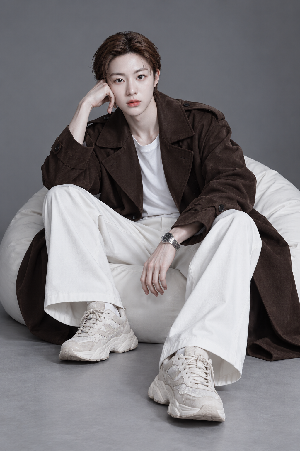 极简灰调巧克力色街头潮男大片 — AI image creation
