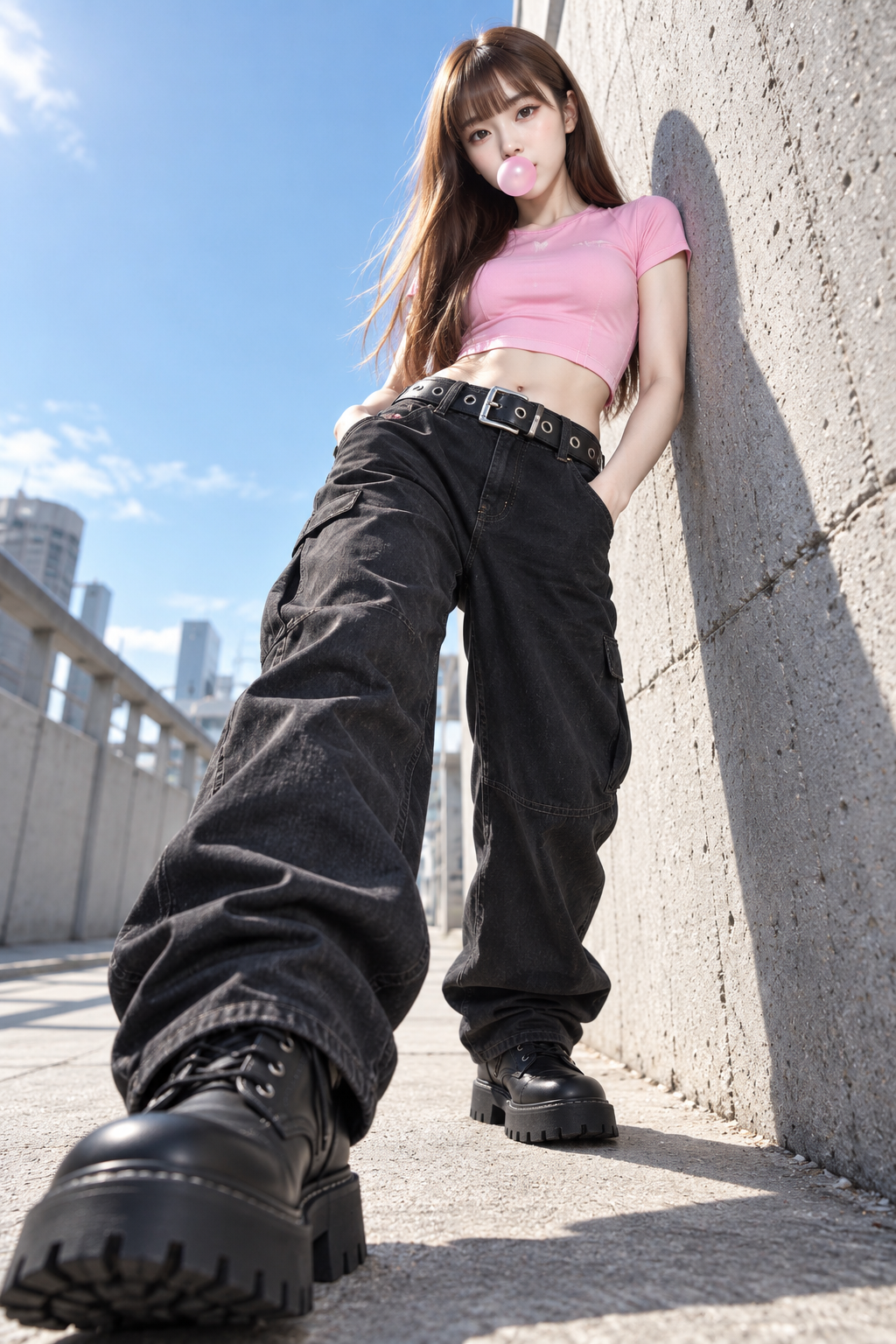 Portrait mode d'idole urbaine au bubble-gum rose — AI image creation