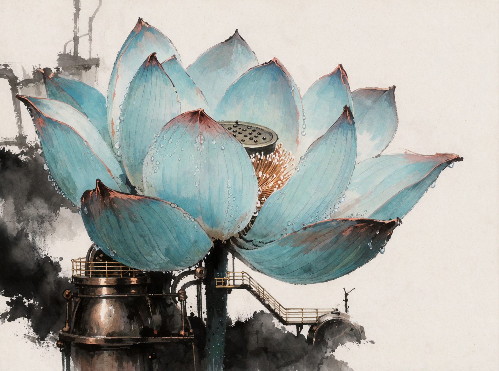 蒸汽莲花 · 水墨留白 — AI image creation