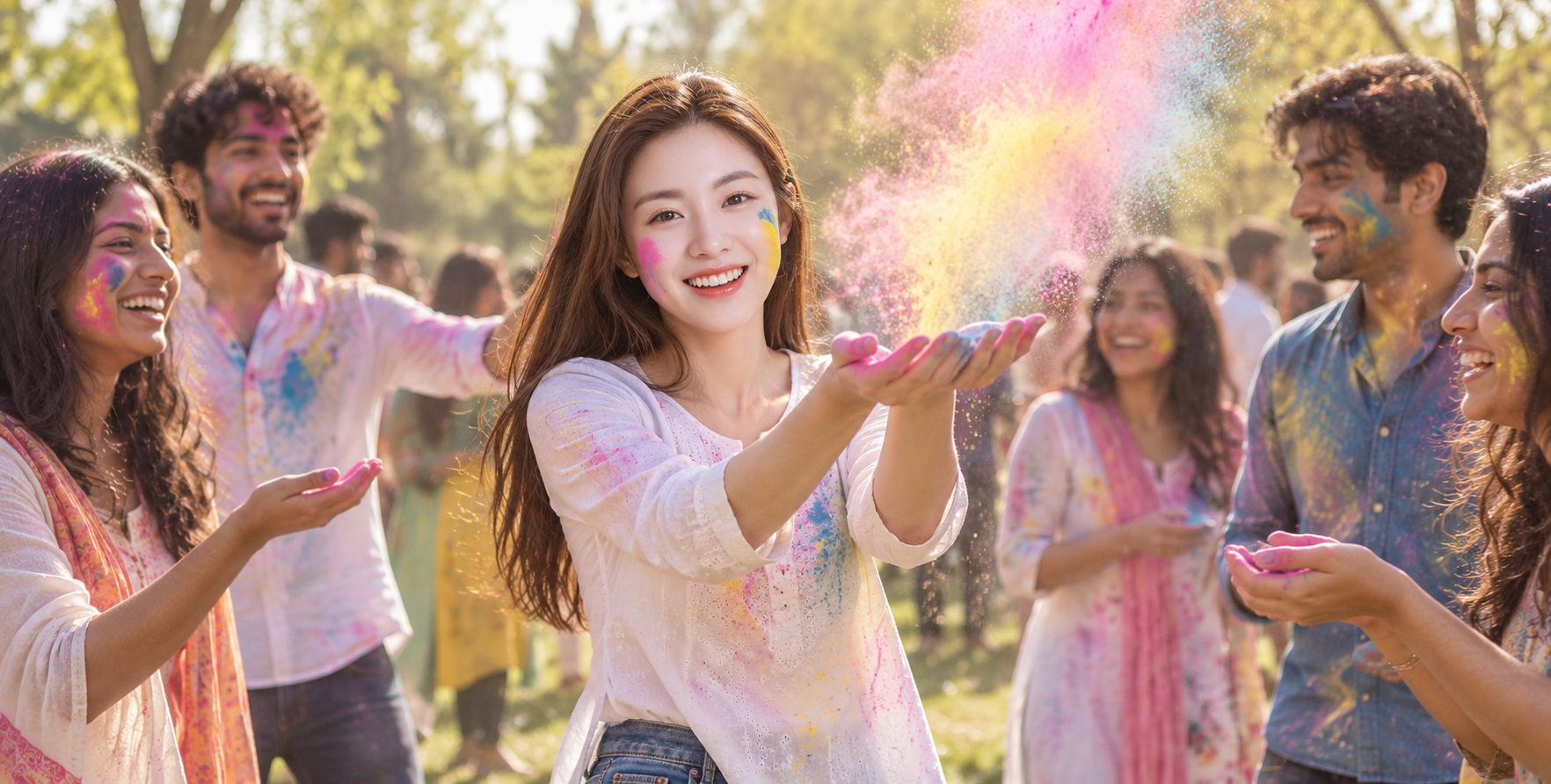 阳光下的洒红节彩粉庆典 — AI image creation
