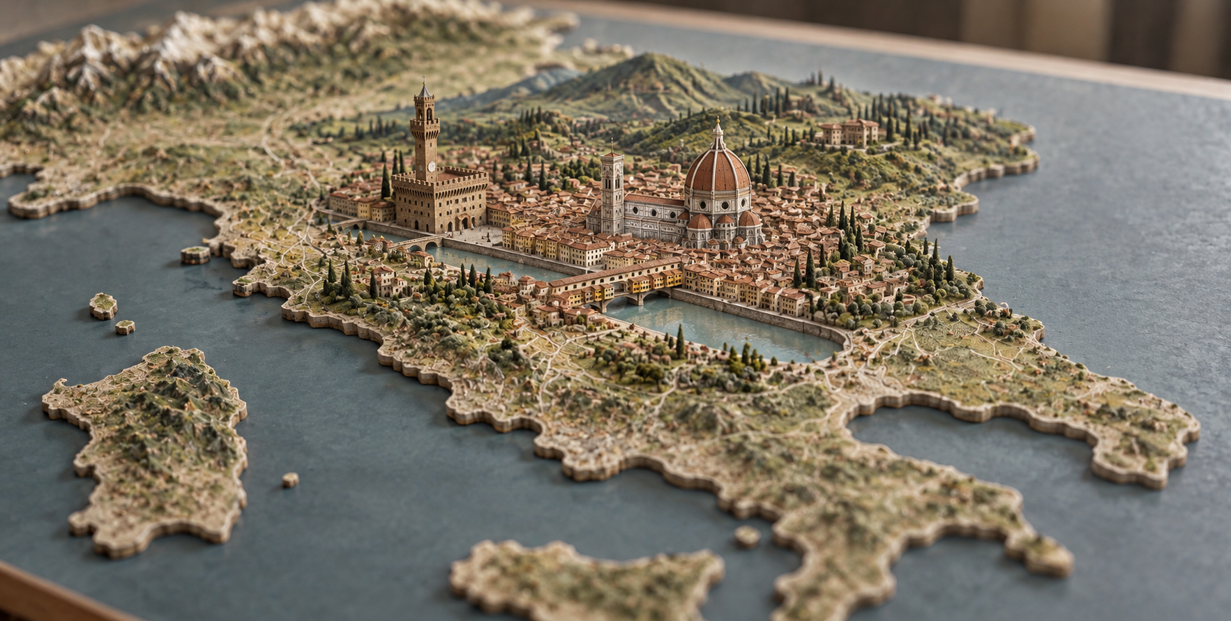 Mô hình thu nhỏ Florence nổi lên từ bản đồ thành phố