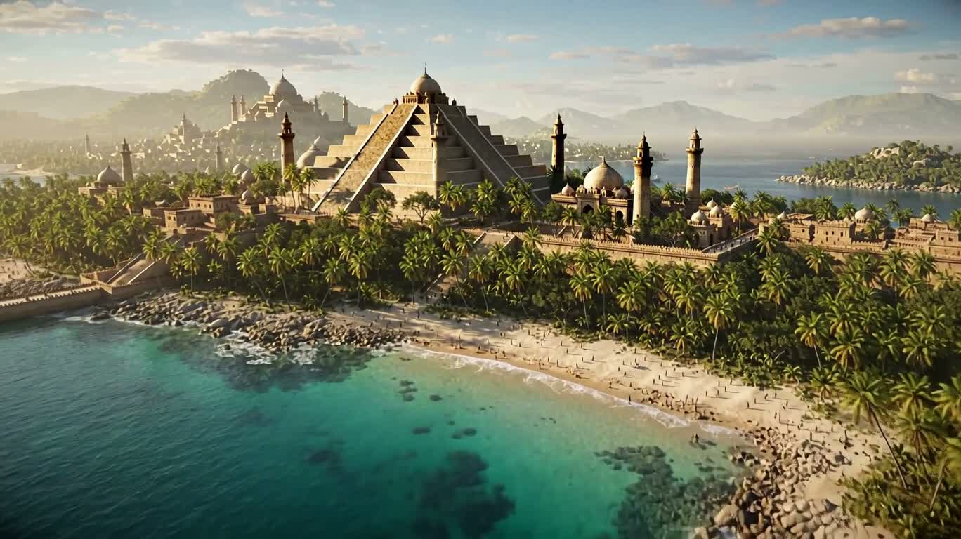 Tropical Arabian-Aztec Coastal City — AI video creation