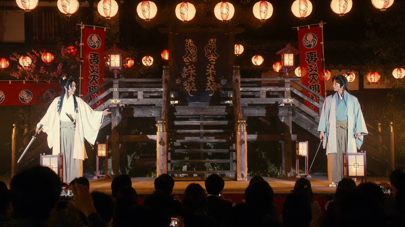 灯火舞台上的灵异对决 — AI video creation