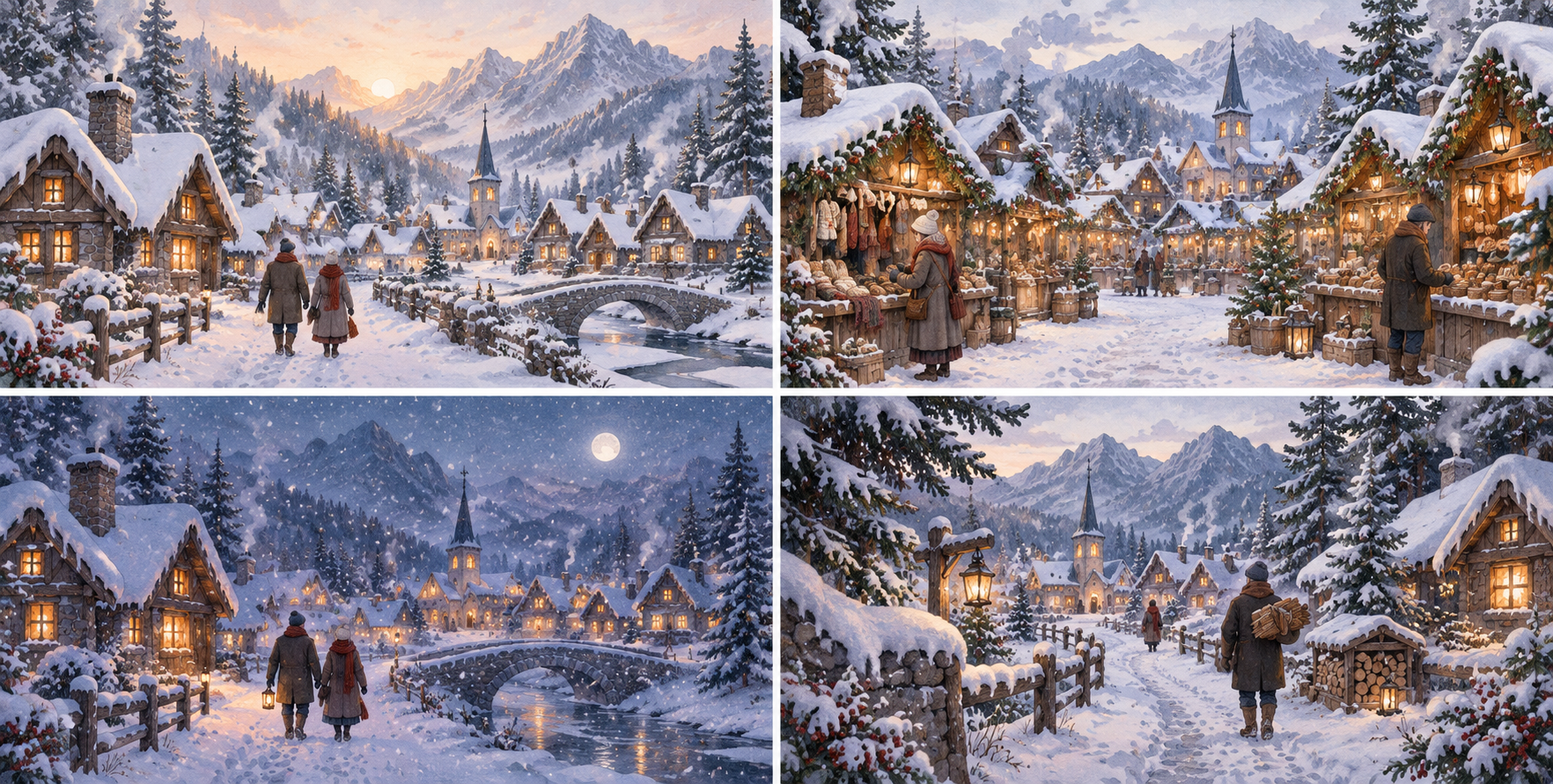 温馨冬日小村庄插画集 — AI image creation