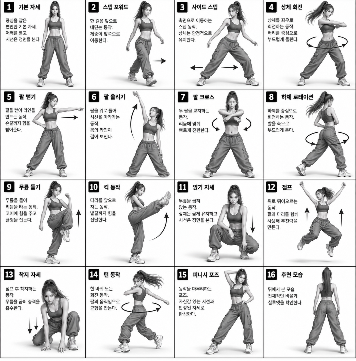 灰度3D角色动作参考图 — AI image creation