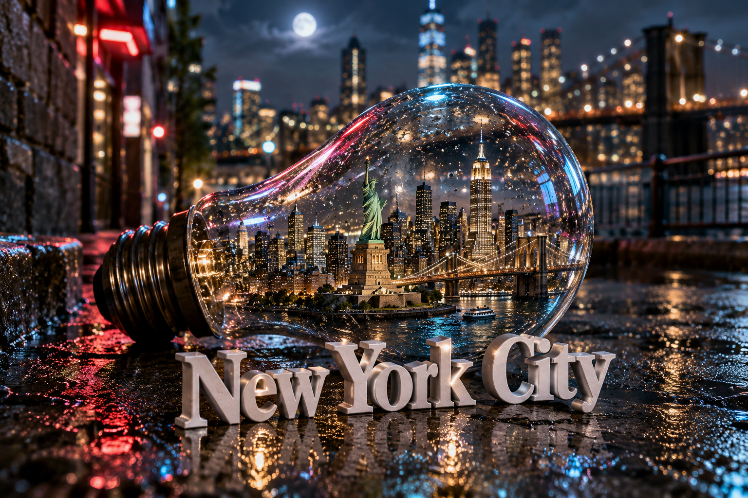 灯泡中的城市微缩景观 — AI image creation