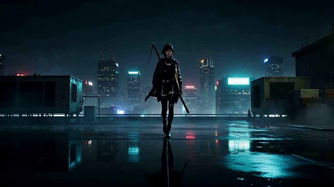 霓虹天台武者：跃入夜城 — AI video creation