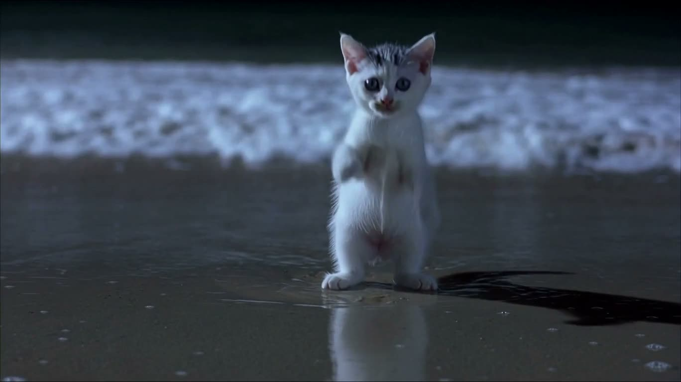 月光海滩上的双猫舞步 — AI video creation