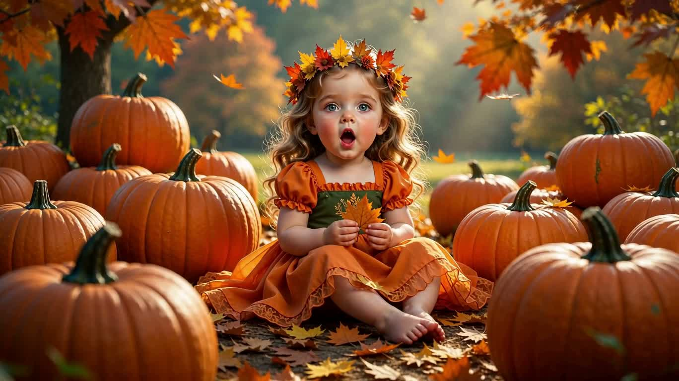 Autumn Girl Among Pumpkins — AI video creation