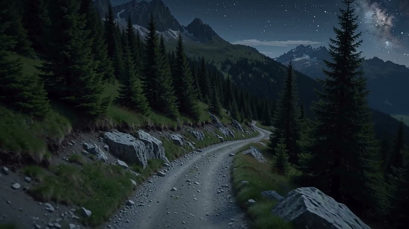 Sentier de montagne par nuit étoilée