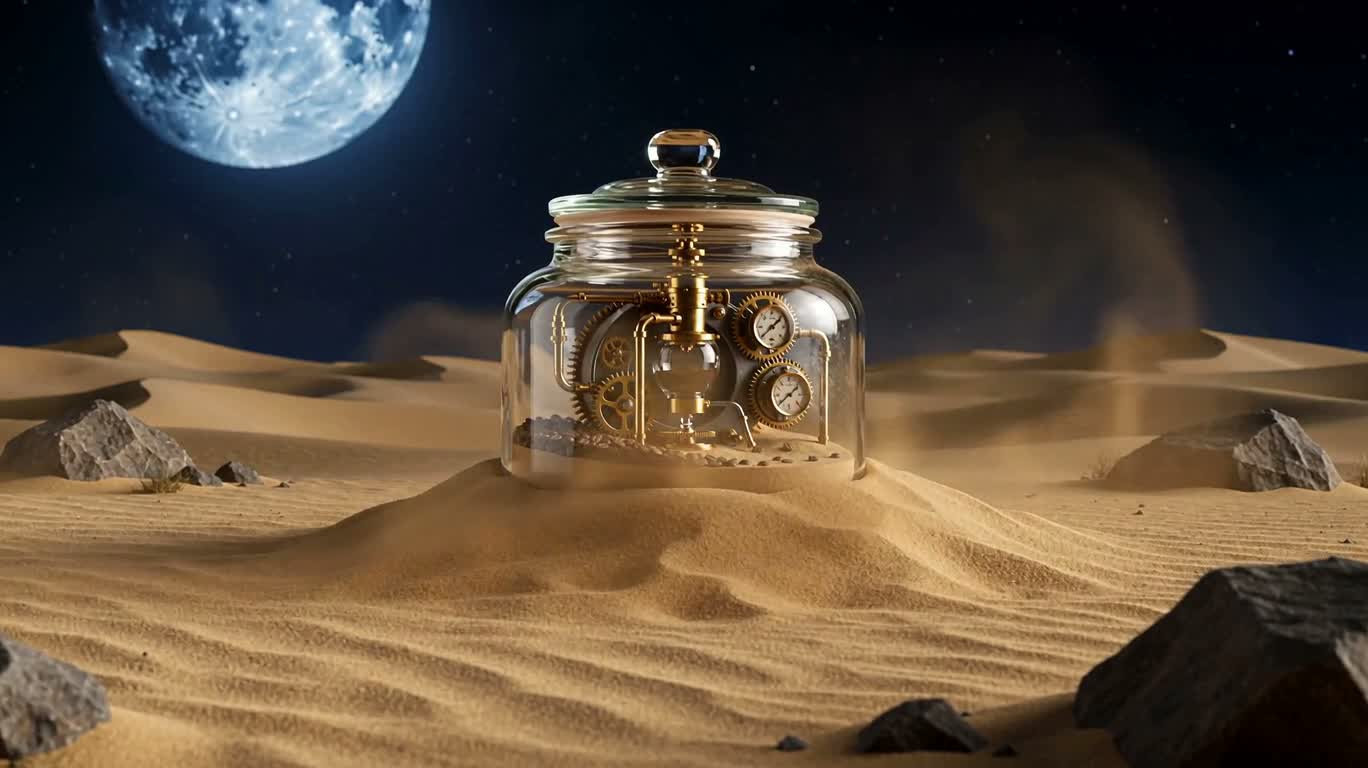 Steam Coffee Machine in a Glass Jar in the Desert