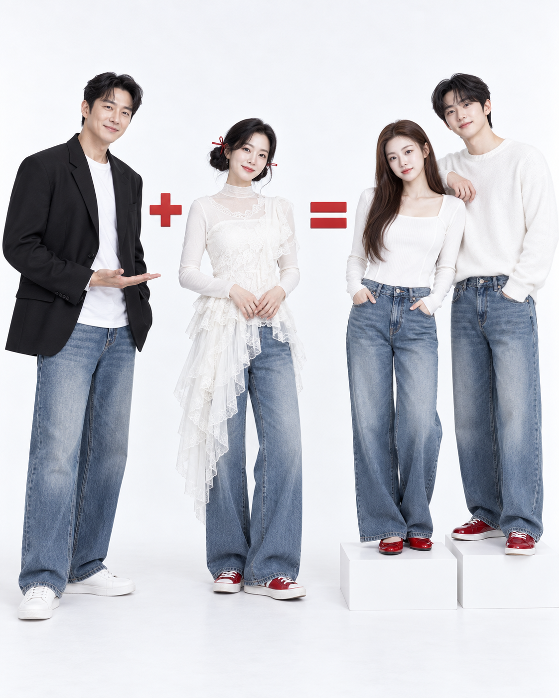 父母与成年子女的极简白棚家庭时装肖像 — AI image creation