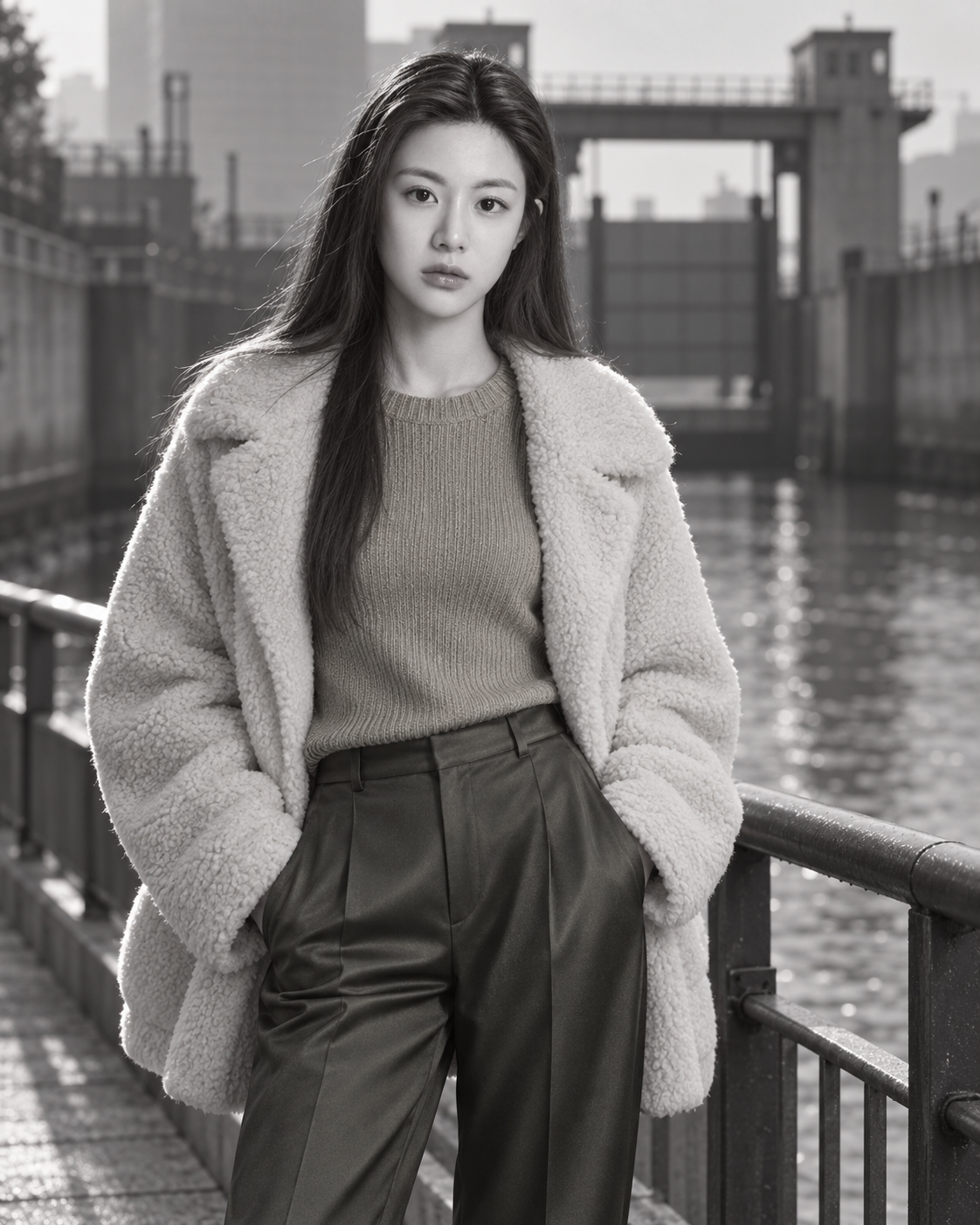 毛绒外套与柔和轮廓光成年女性肖像 — AI image creation