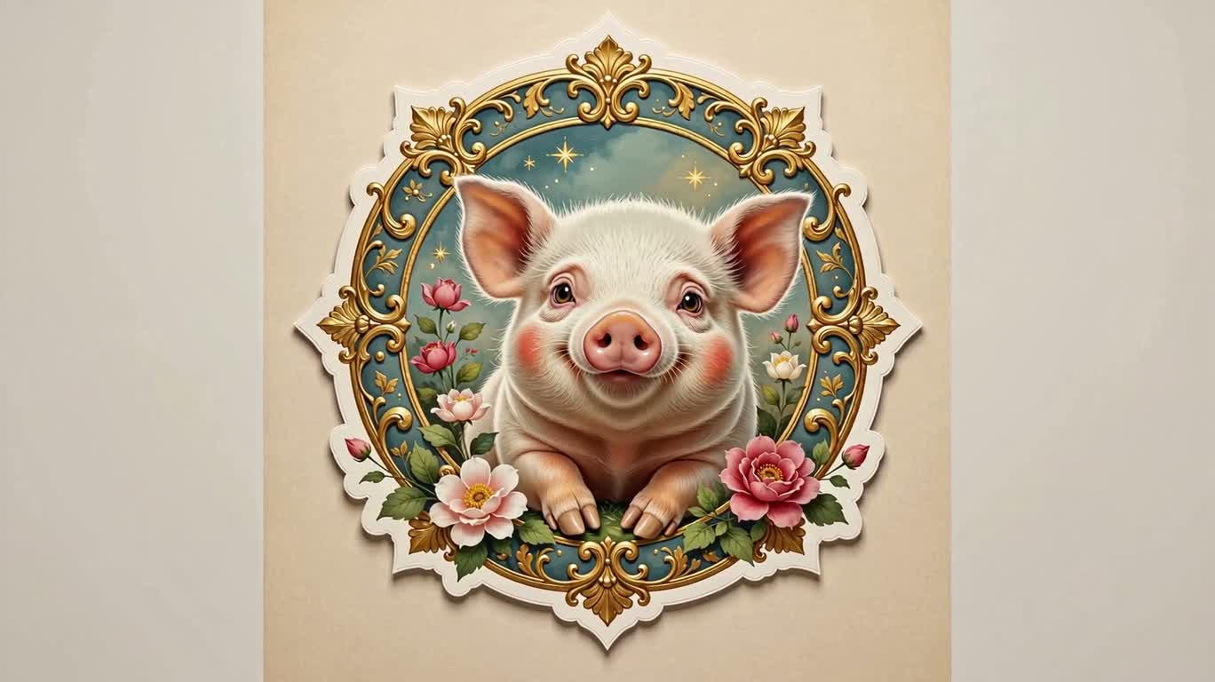 Whimsical Piglet Sticker Digital Painting