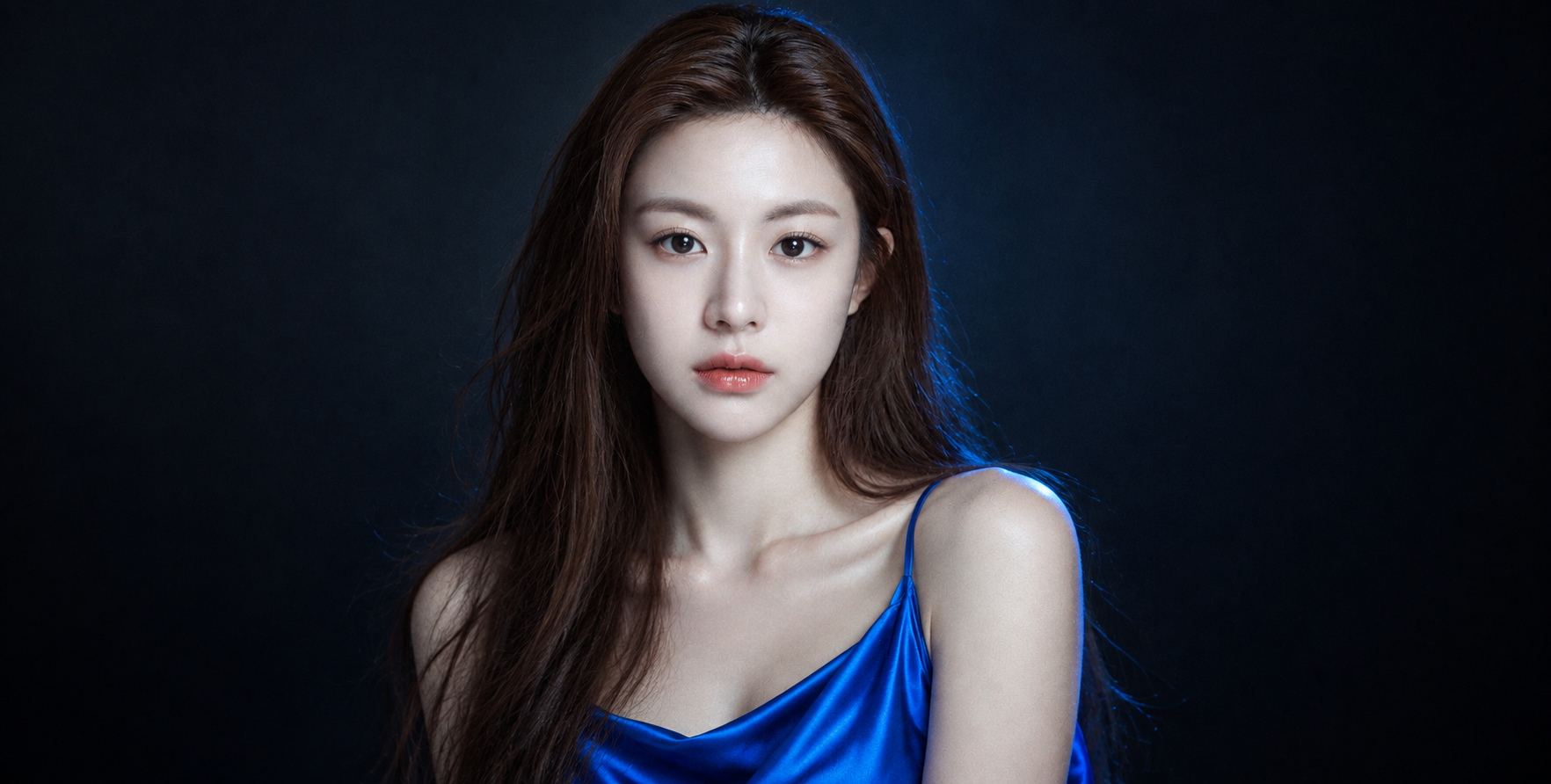 暗夜霓虹蓝成年女性电影感肖像 — AI image creation