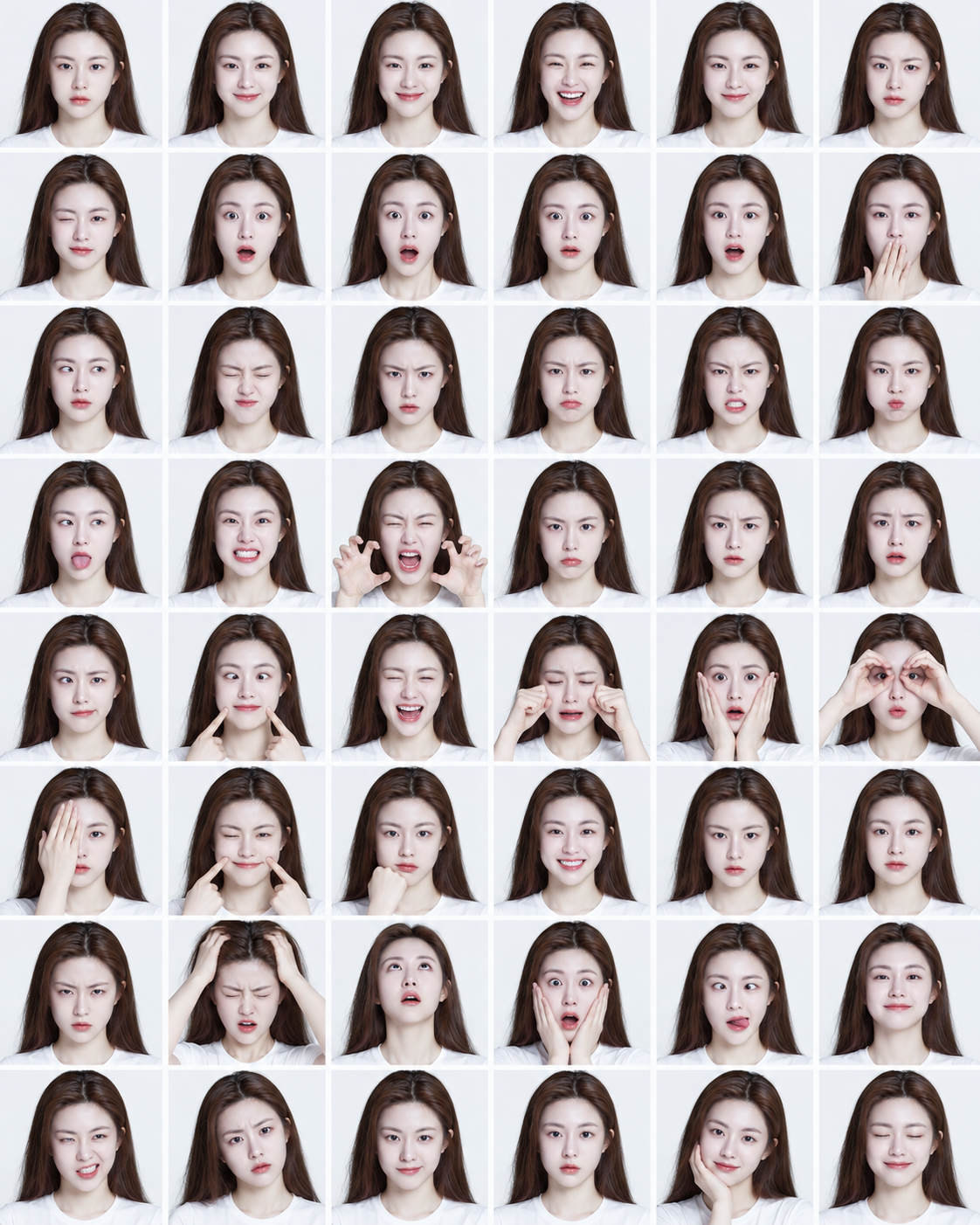 同一成年男性48格影棚表情接触表 — AI image creation
