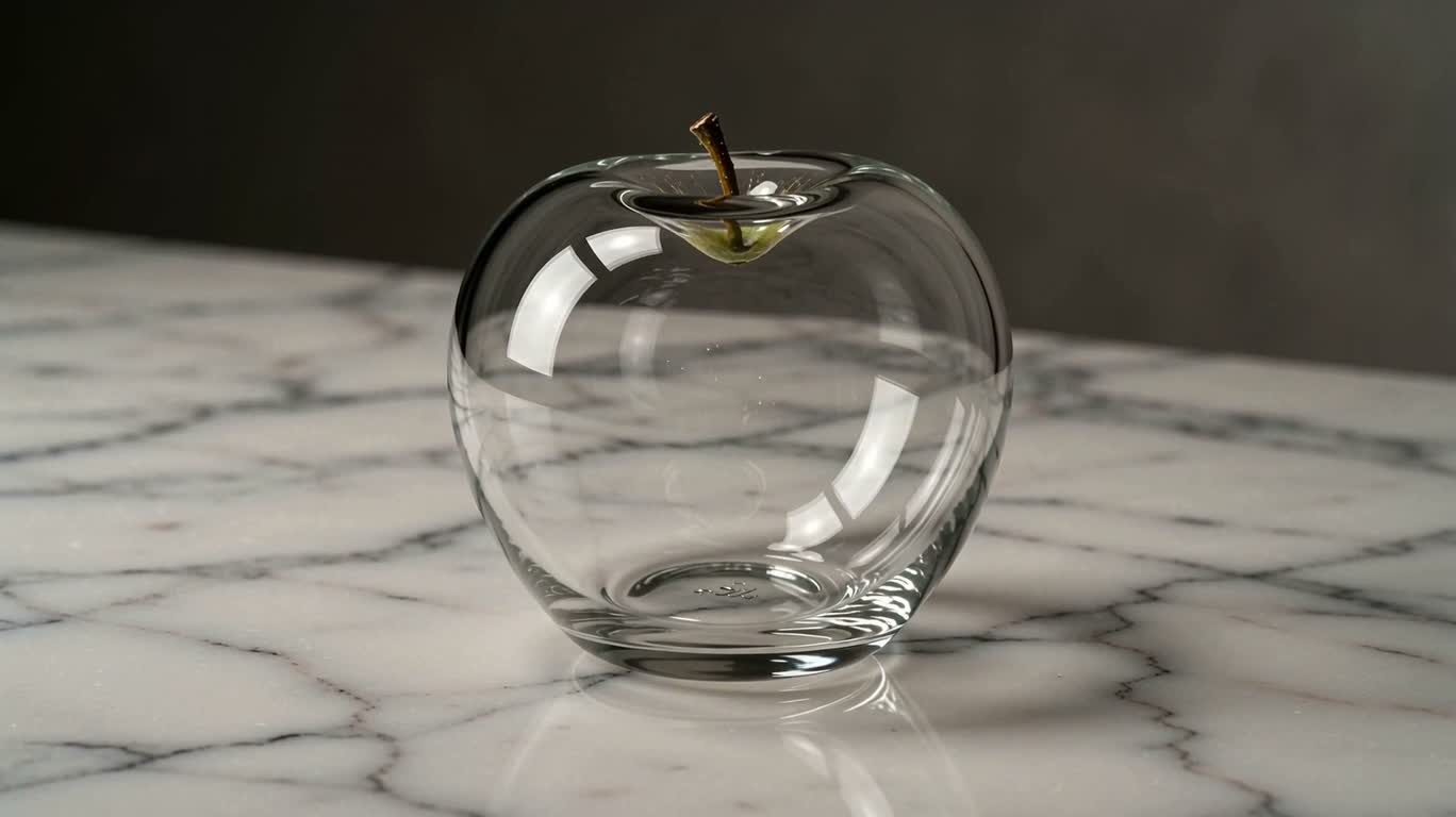 Pomme transparente sur marbre