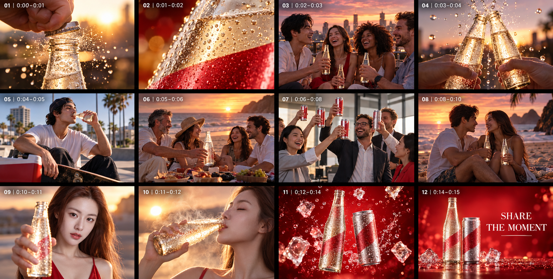 15秒通用气泡饮料商业广告分镜 — AI image creation
