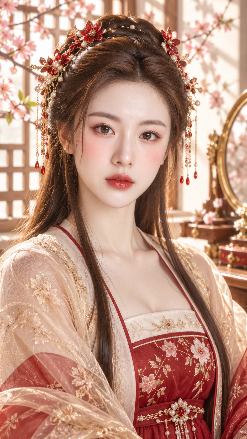 绛樱流金妆古风成年贵女特写 — AI image creation