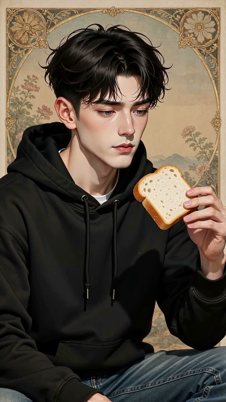 아르누보 양식의 흑발 청년 초상화