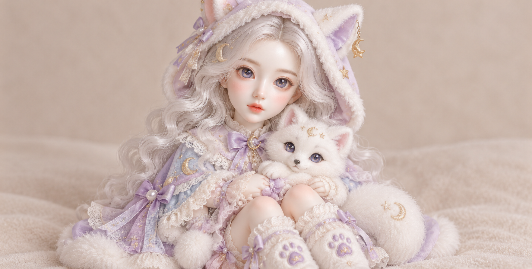 月主题蓬松服饰的收藏艺术娃娃 — AI image creation