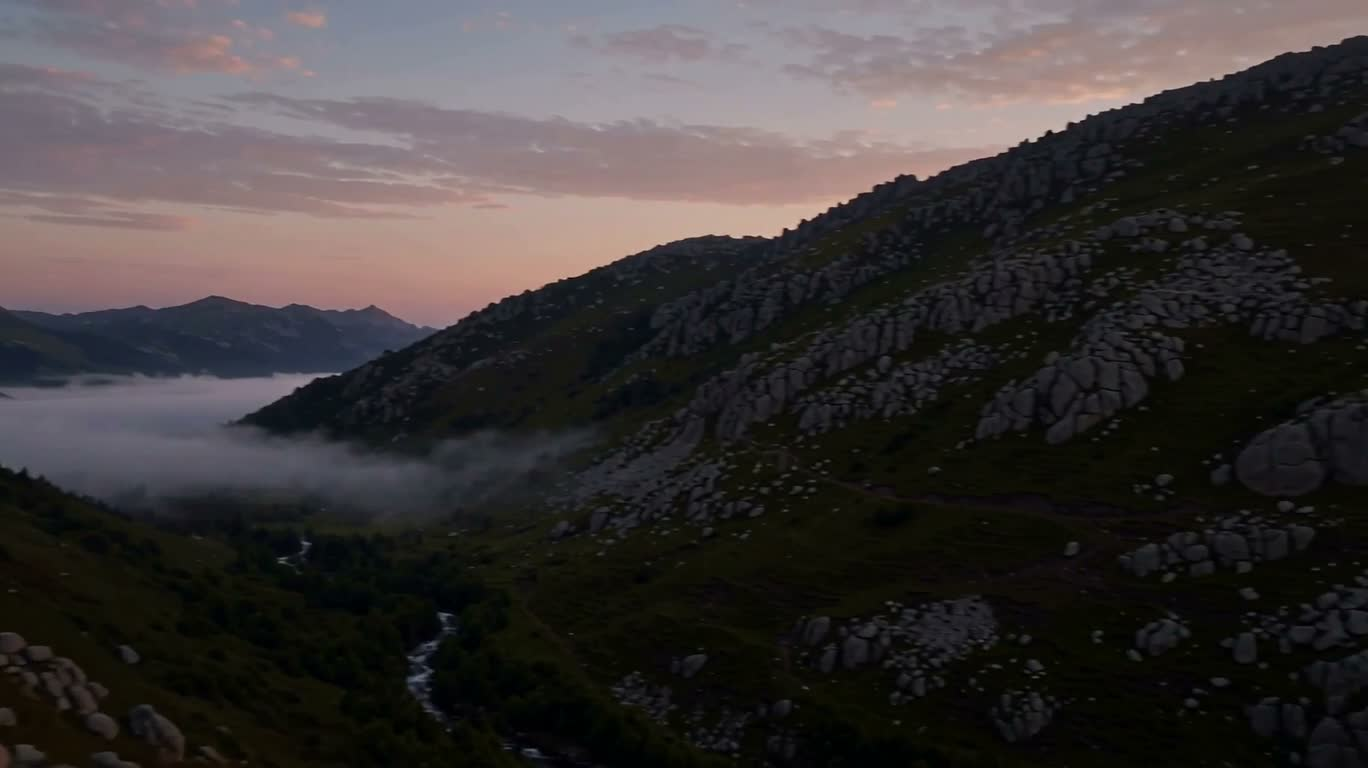 Vallée luisante à l'aube