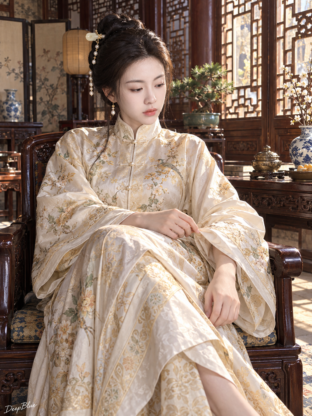 明代王府贵女午后手机抓拍 — AI image creation