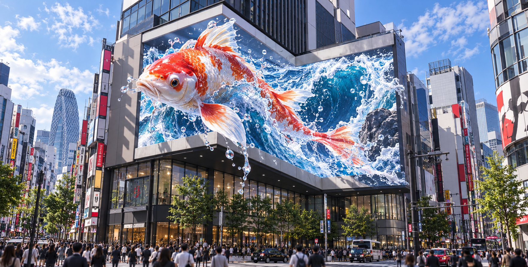 繁华新宿街头震撼的裸眼3D巨幕奇观