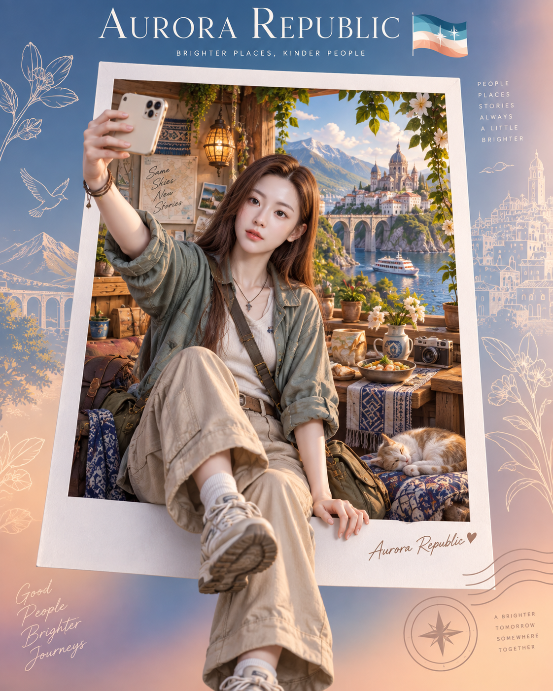 Variable country story in an instant-frame 3D poster — AI image creation