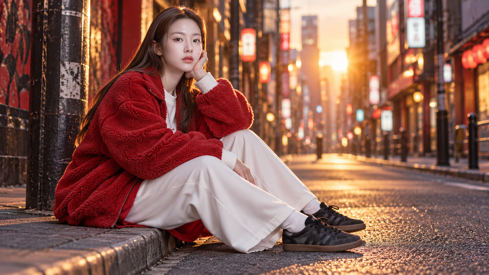 歌舞伎町红色泰迪绒街拍人像 — AI image creation