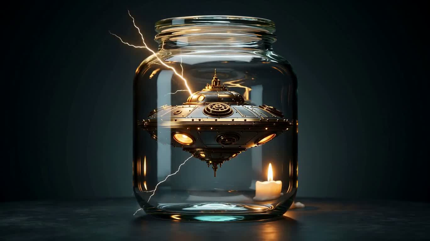 Steampunk Flying Saucer in a Glass Jar